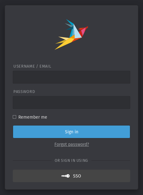Login screen with SSO button for one-click login.