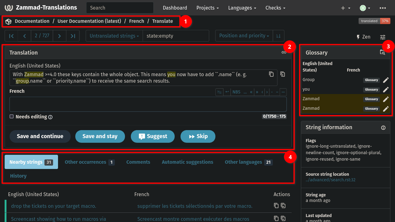 Screenshot of Weblate translation user interface